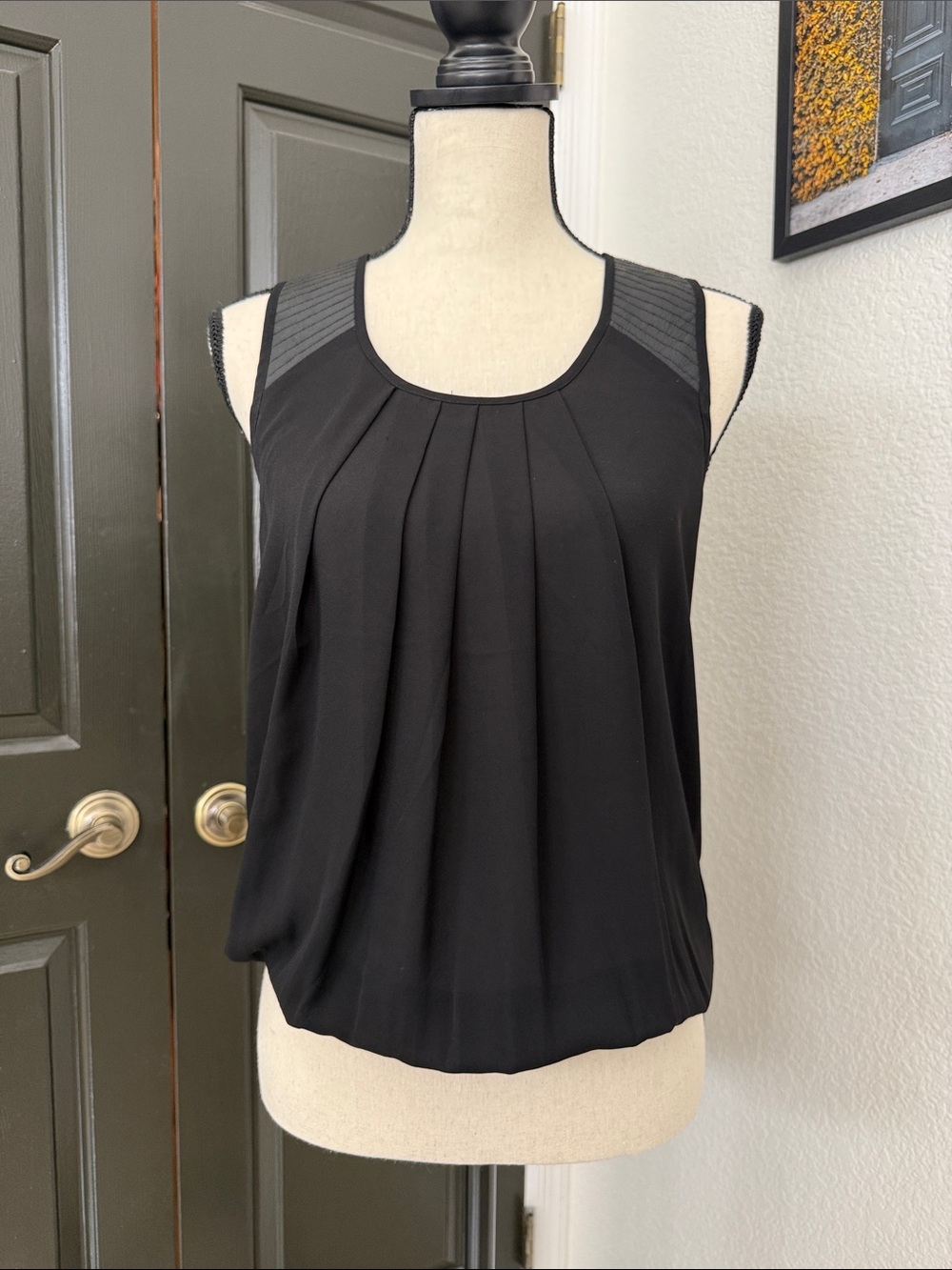 Black Pleated Sleeveless Blouse - Women's Top